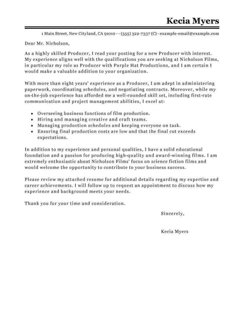 cover letter for media company